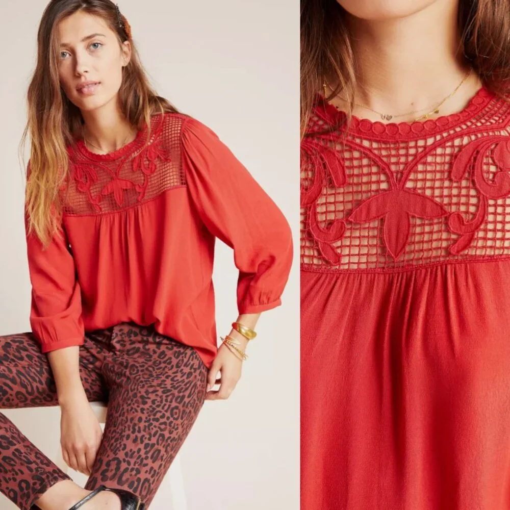 NWT Anthro Daniel Rainn Red Blouse - Picture 1 of 7
